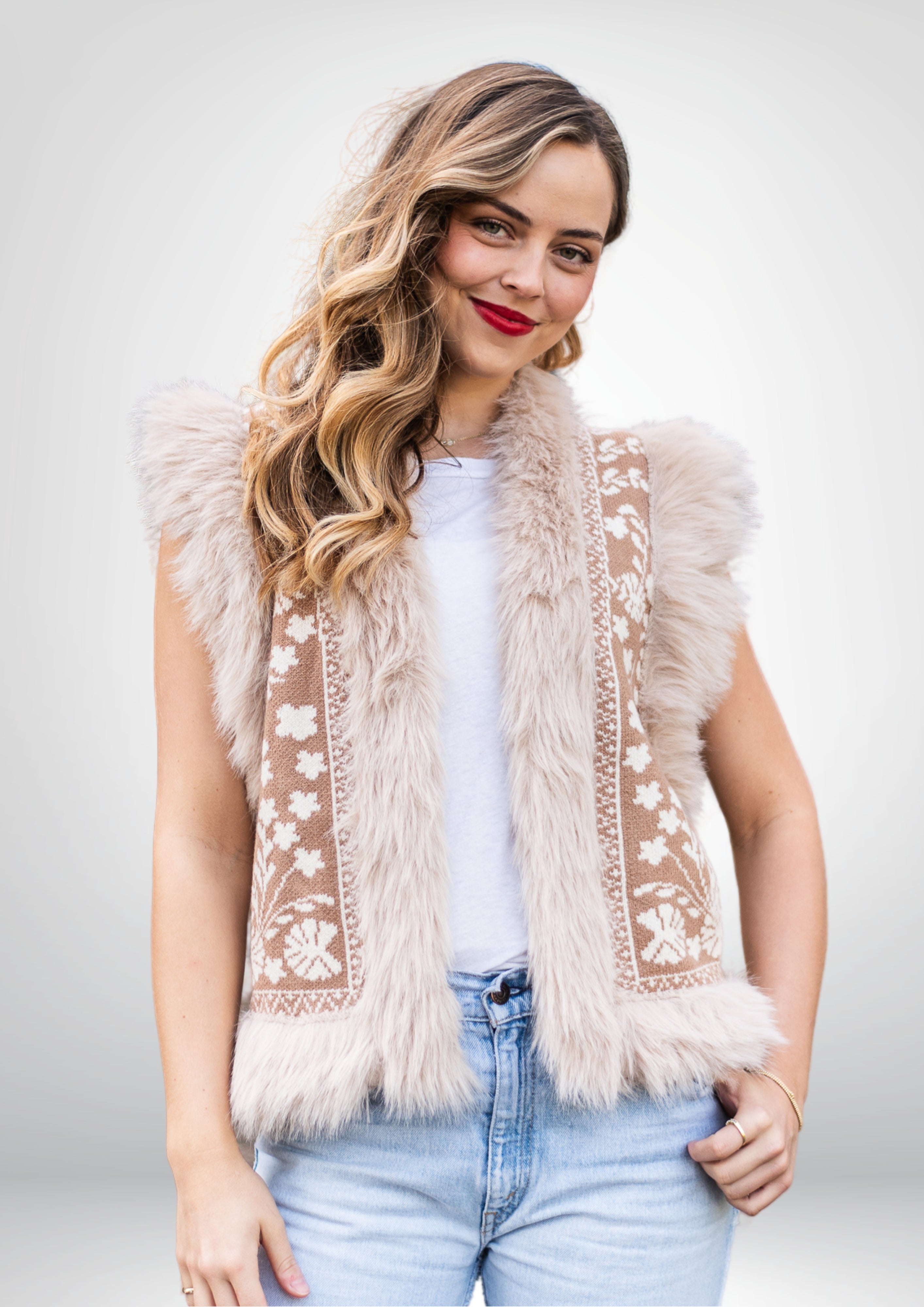 Fern Fur Trim Vest | Beige