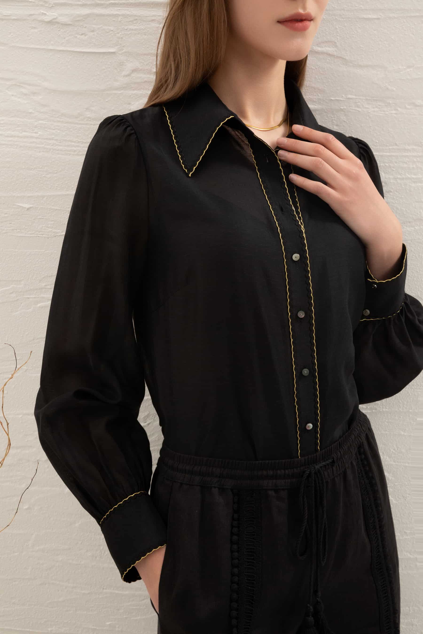 GDS Missika Tencel Blouse | Black BLOUSES autumn-winter BLACK BLOUSES BRUNCH CASUAL Catch GDS L M S SALE WORK XL XS
