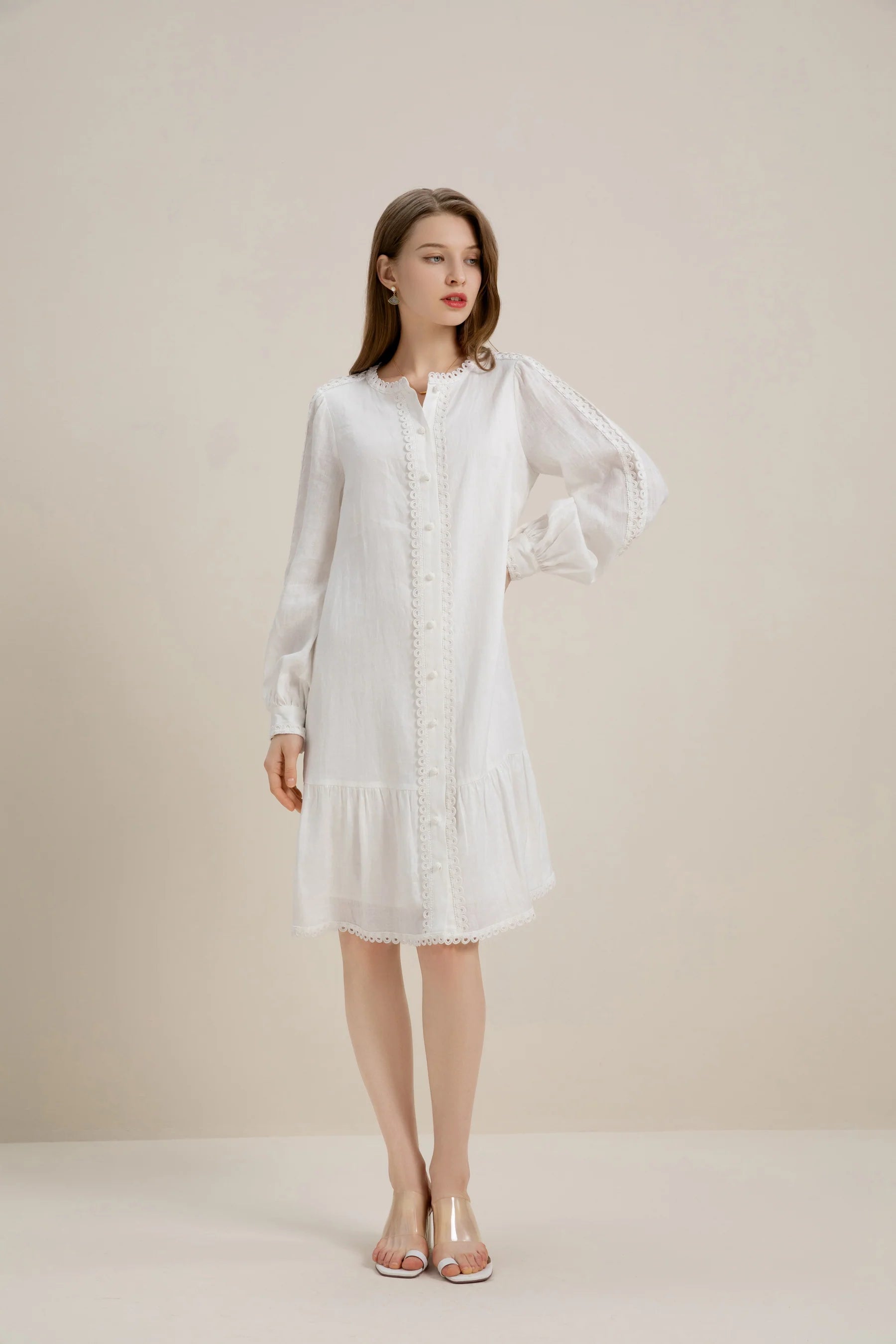 GDS Angelica Linen Short Dress | White