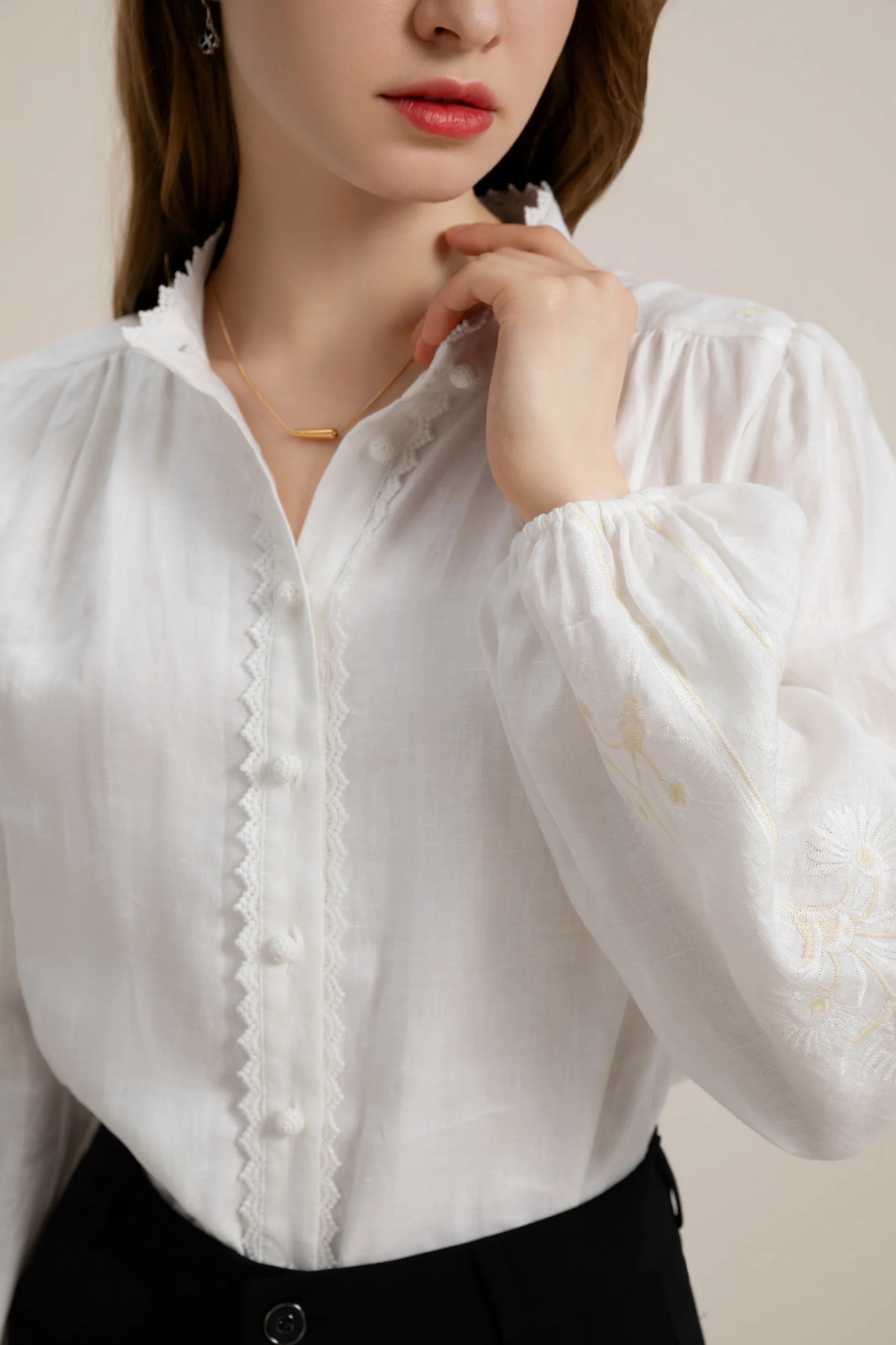 GDS Kierra Linen Button Blouse | White