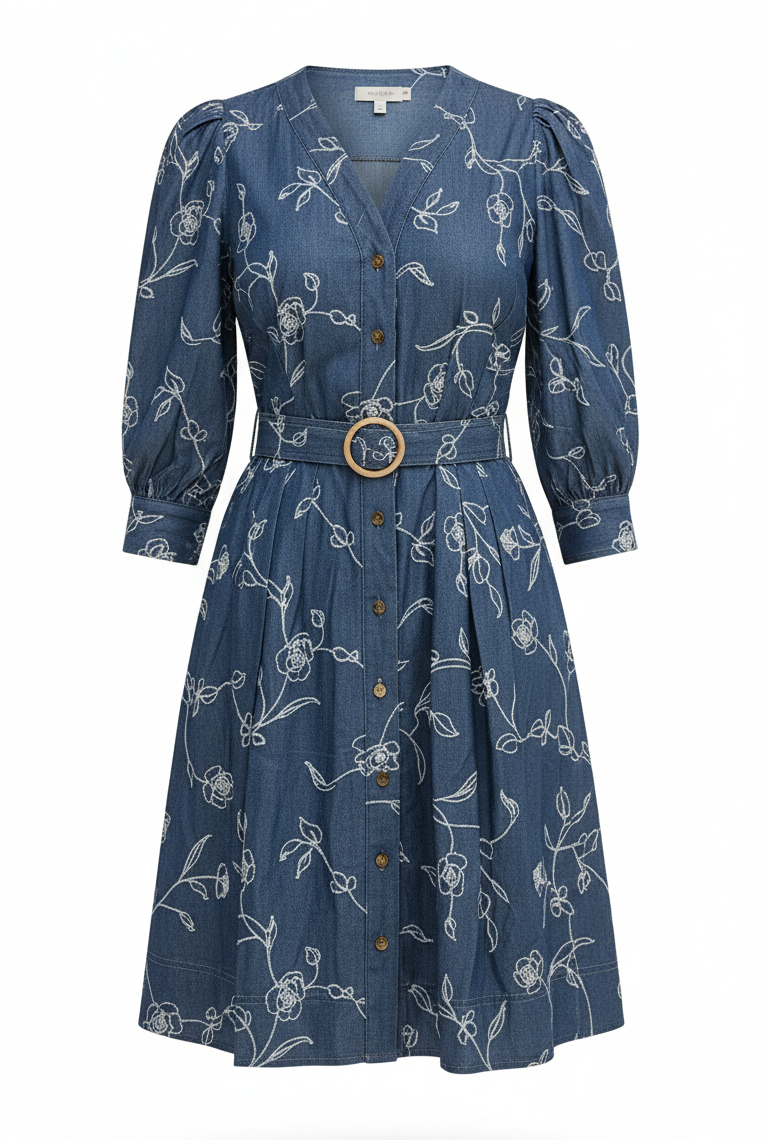 Martine Dress | Blue - White