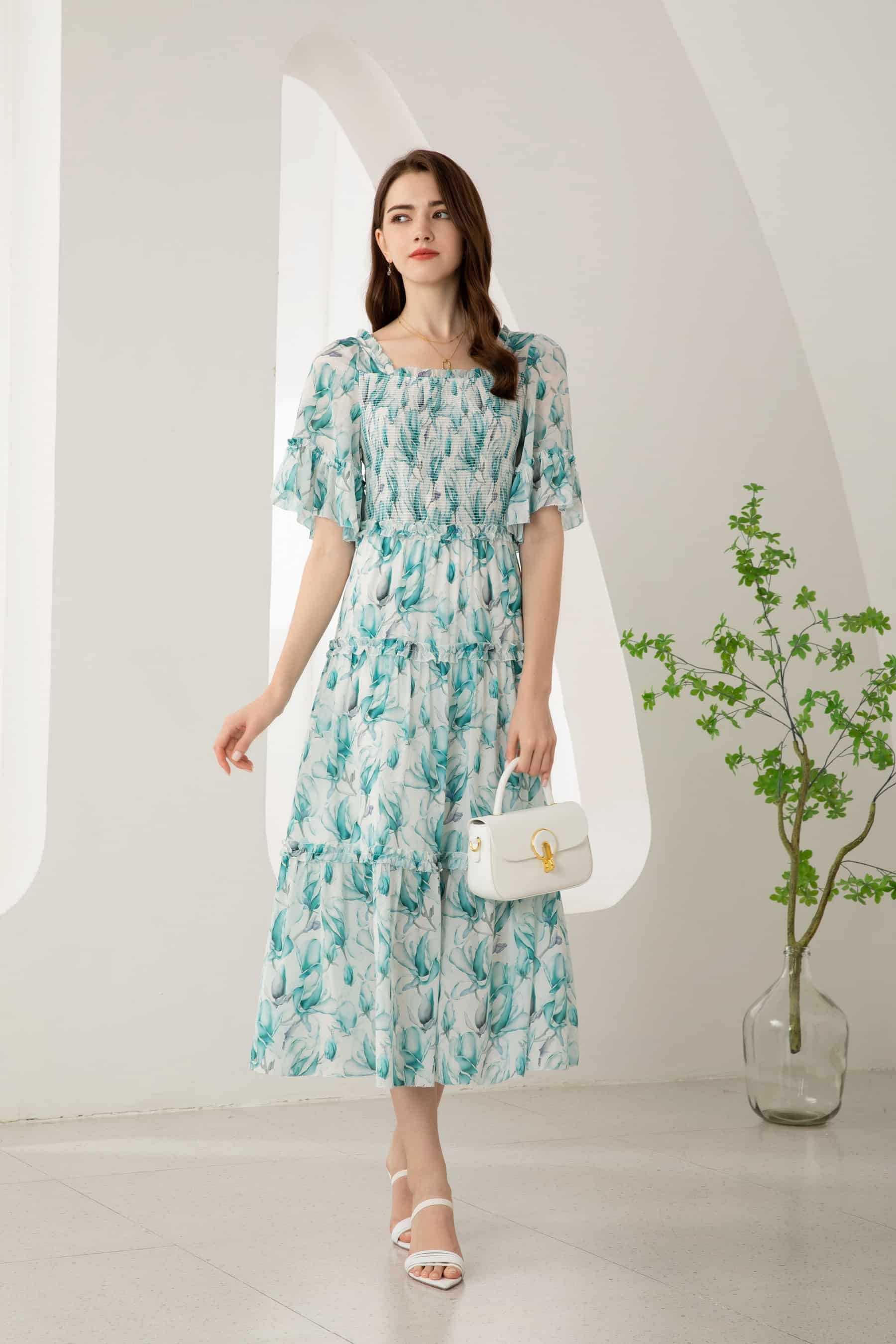 GDS Risette Silk Long Dress | Blue Print