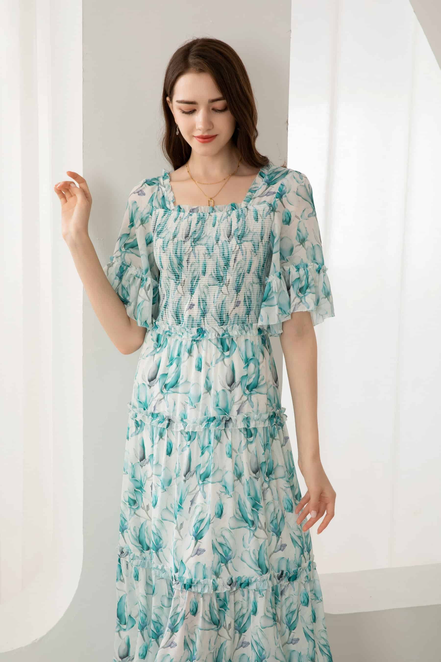 GDS Risette Silk Long Dress | Blue Print