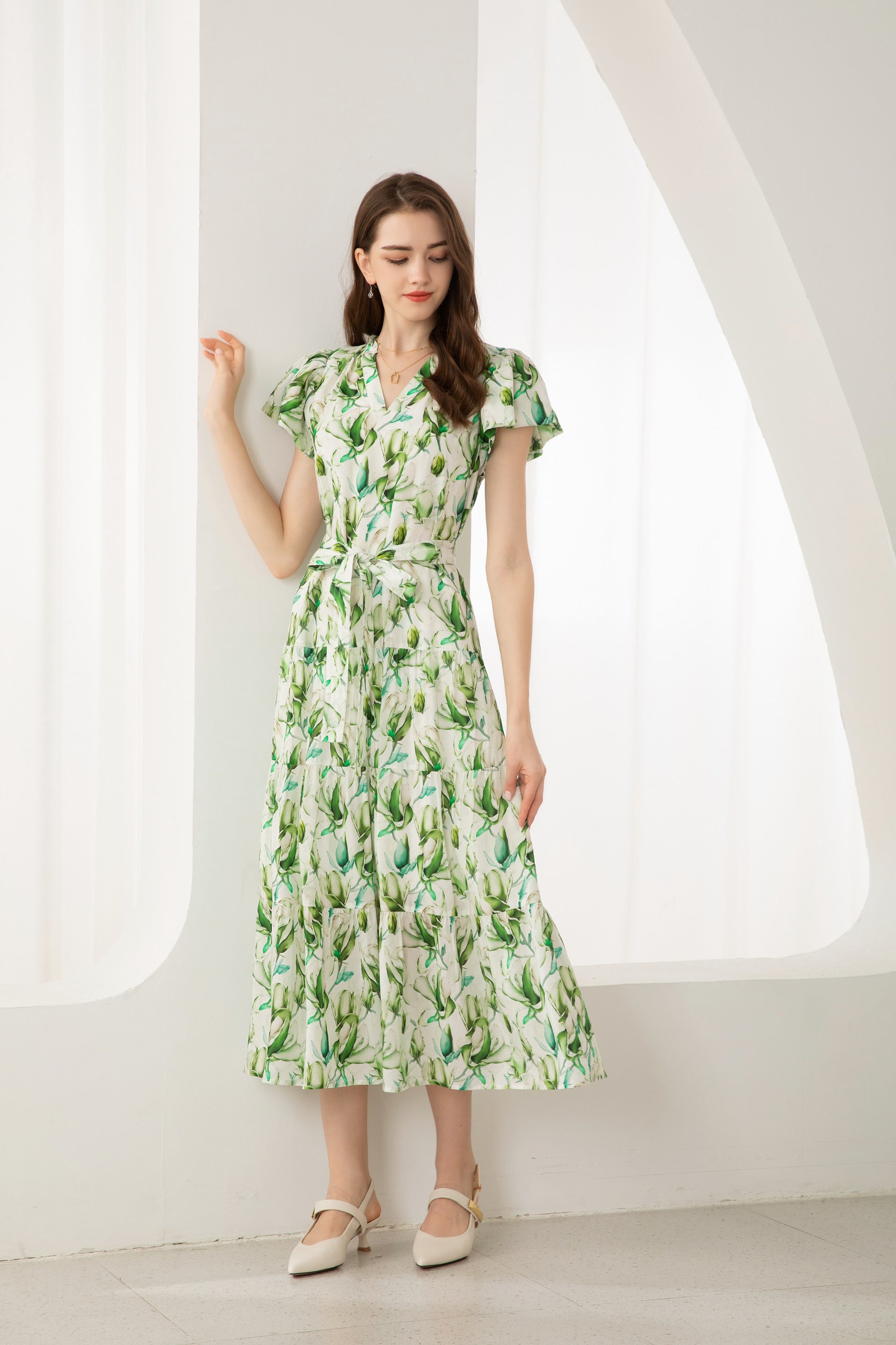 GDS Risette Tencel Long Dress | Green Print DRESSES Catch GDS L M S XL XS
