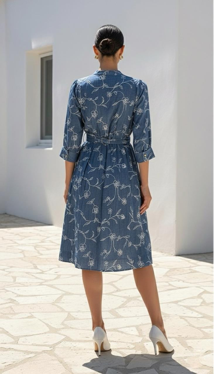 Martine Dress | Blue - White
