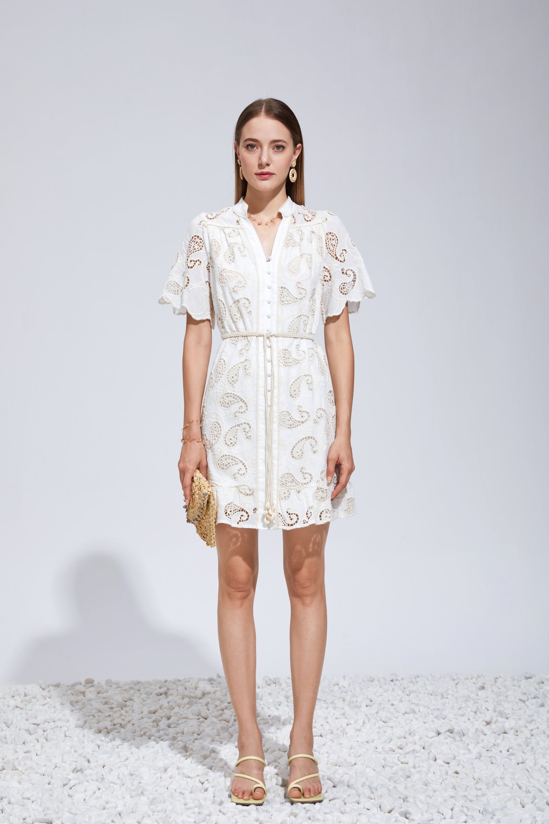 GDS Layla Embroidery Short Dress | Cannoli Cream DRESSES Catch CREAM ESS22 GDS L M S SALE XL XS