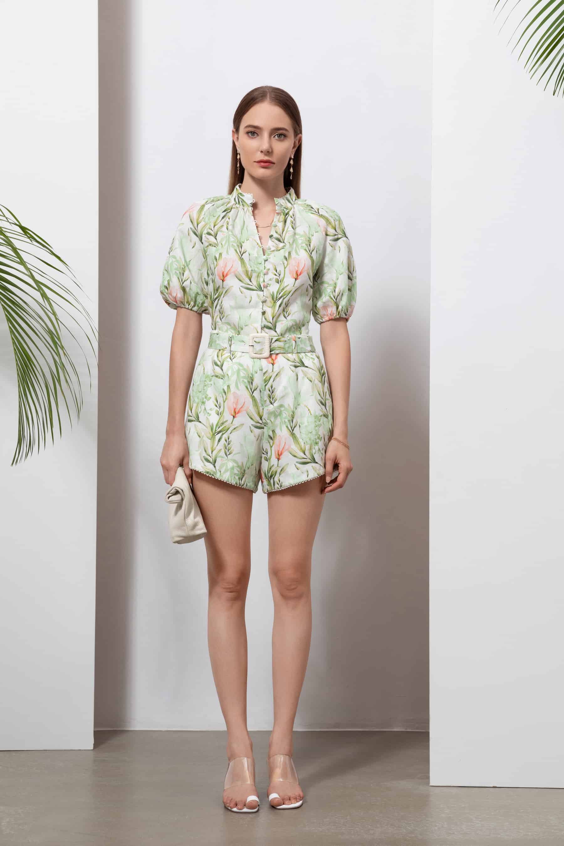 GDS Desiree Floral Linen Blouse | Green BLOUSES BLOUSES BRUNCH Catch GDS HOLIDAY L M S SPRING-SUMMER WORK XL XS YELLOW