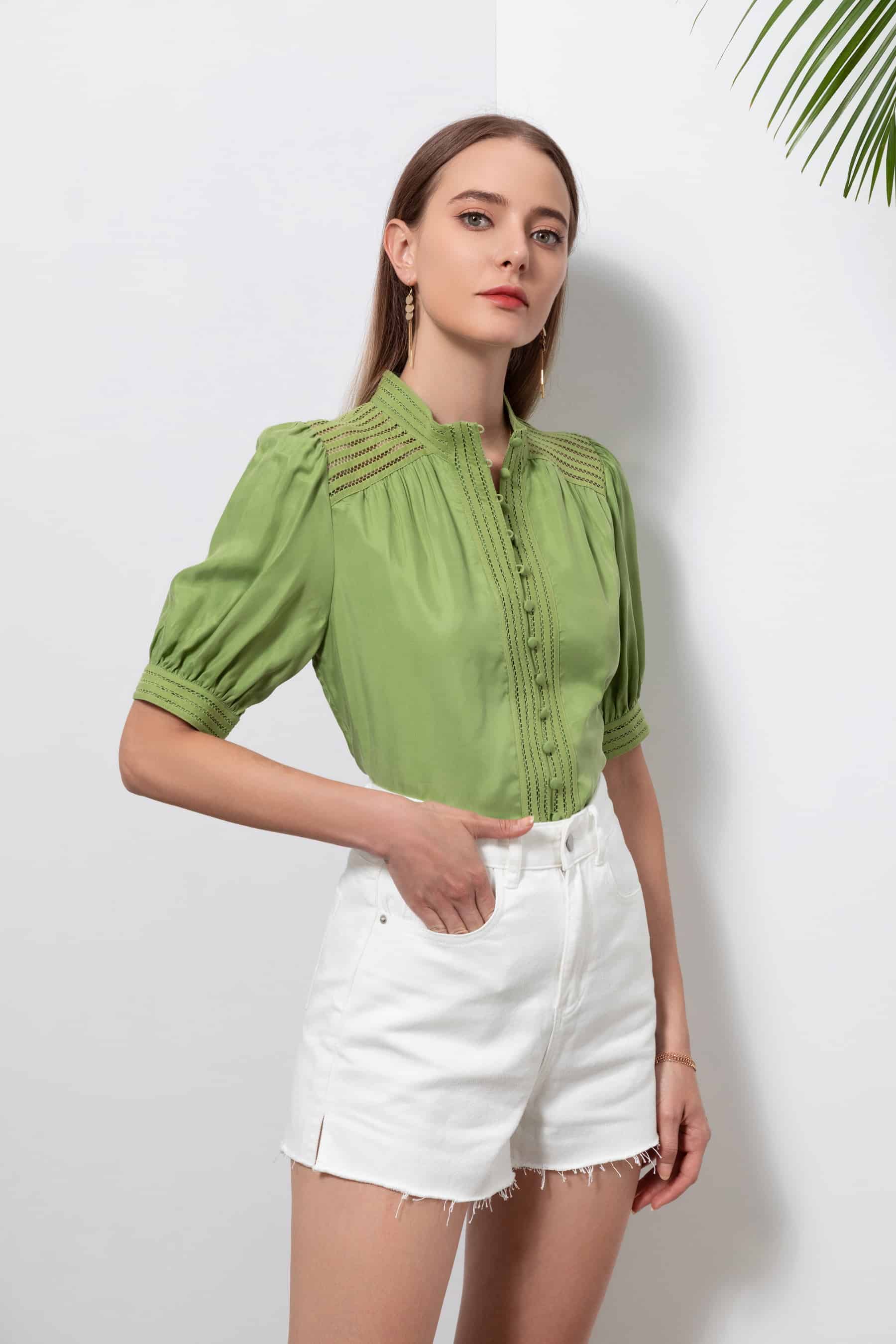 GDS Lucile Button Blouse | Tarragon BLOUSES BLOUSES BRUNCH Catch GDS GREEN HOLIDAY L M S SALE SPRING-SUMMER WORK XL XS