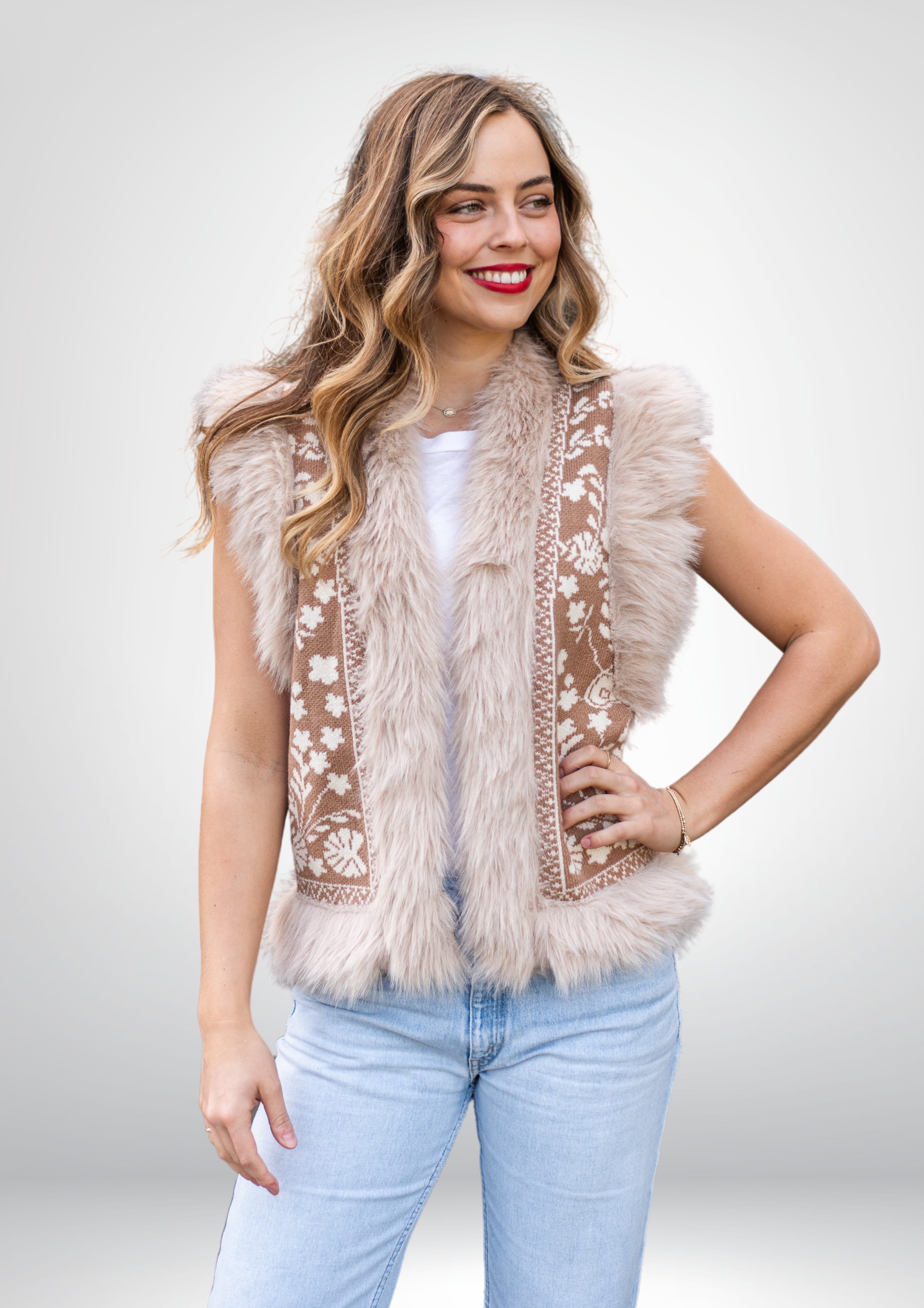 Fern Fur Trim Vest | Beige