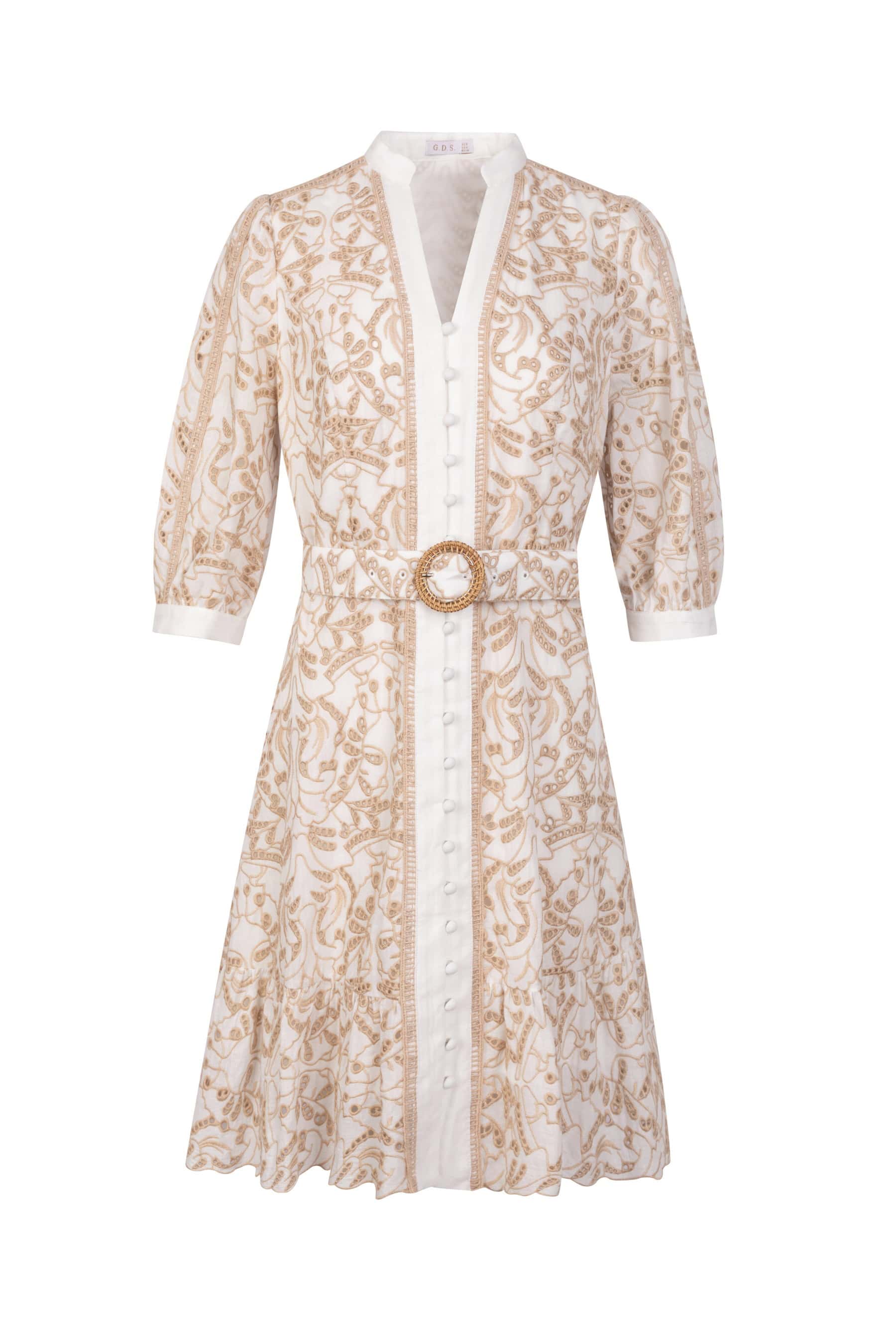 GDS Naomi V Neck Short Dress | Beige