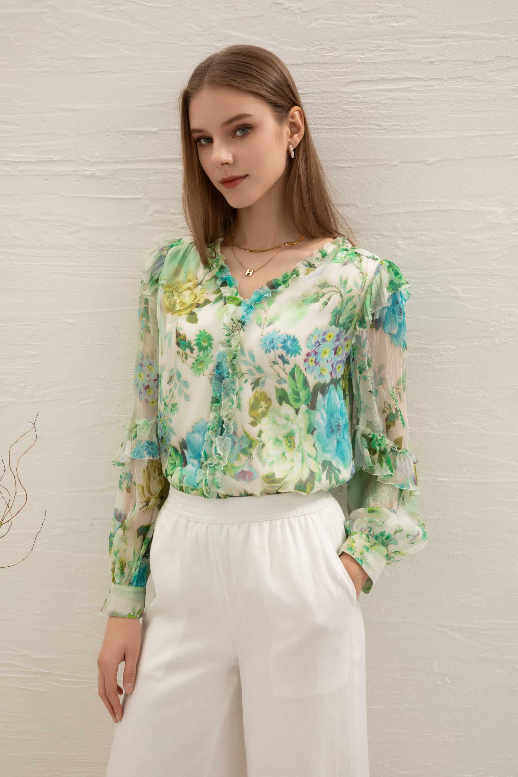 GDS Rosie Silk Blouse | Print BLOUSES autumn-winter BLOUSES BRUNCH CASUAL Catch GDS GREEN L M PRINT S SALE WORK XL XS