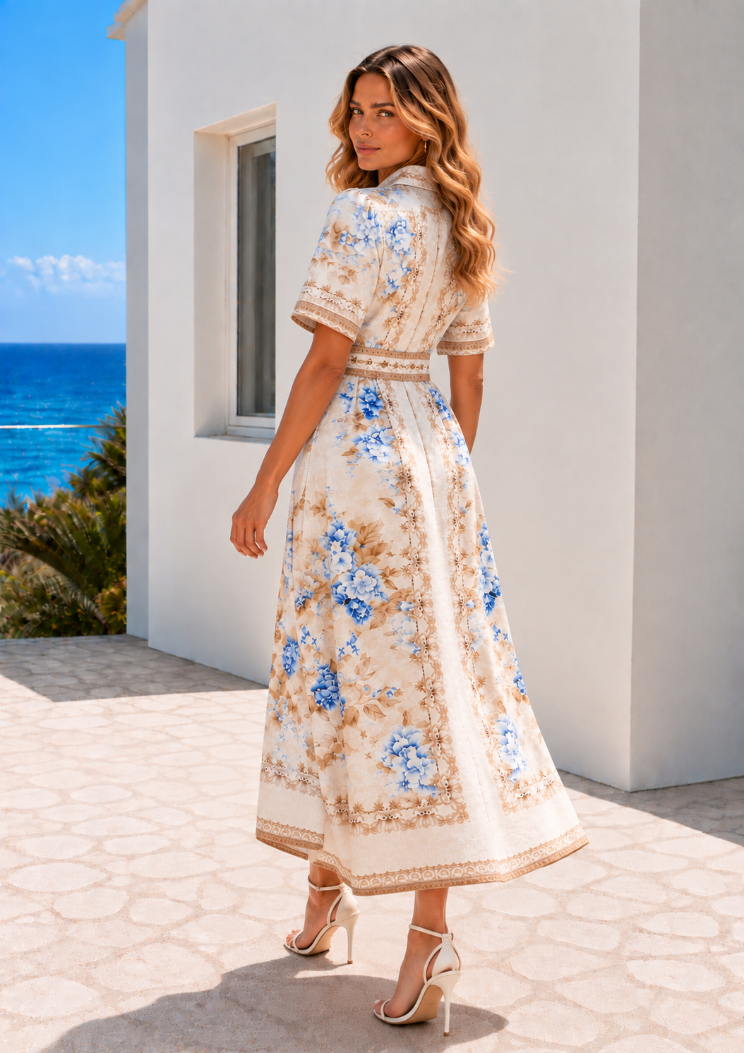 Melodie Dress | Blue - Beige