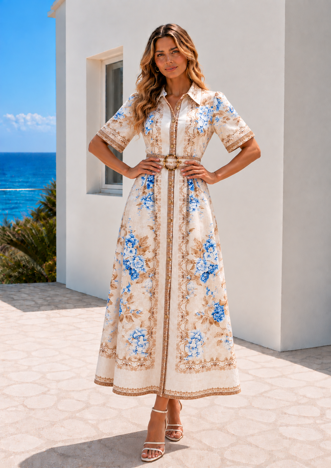 Melodie Dress | Blue - Beige