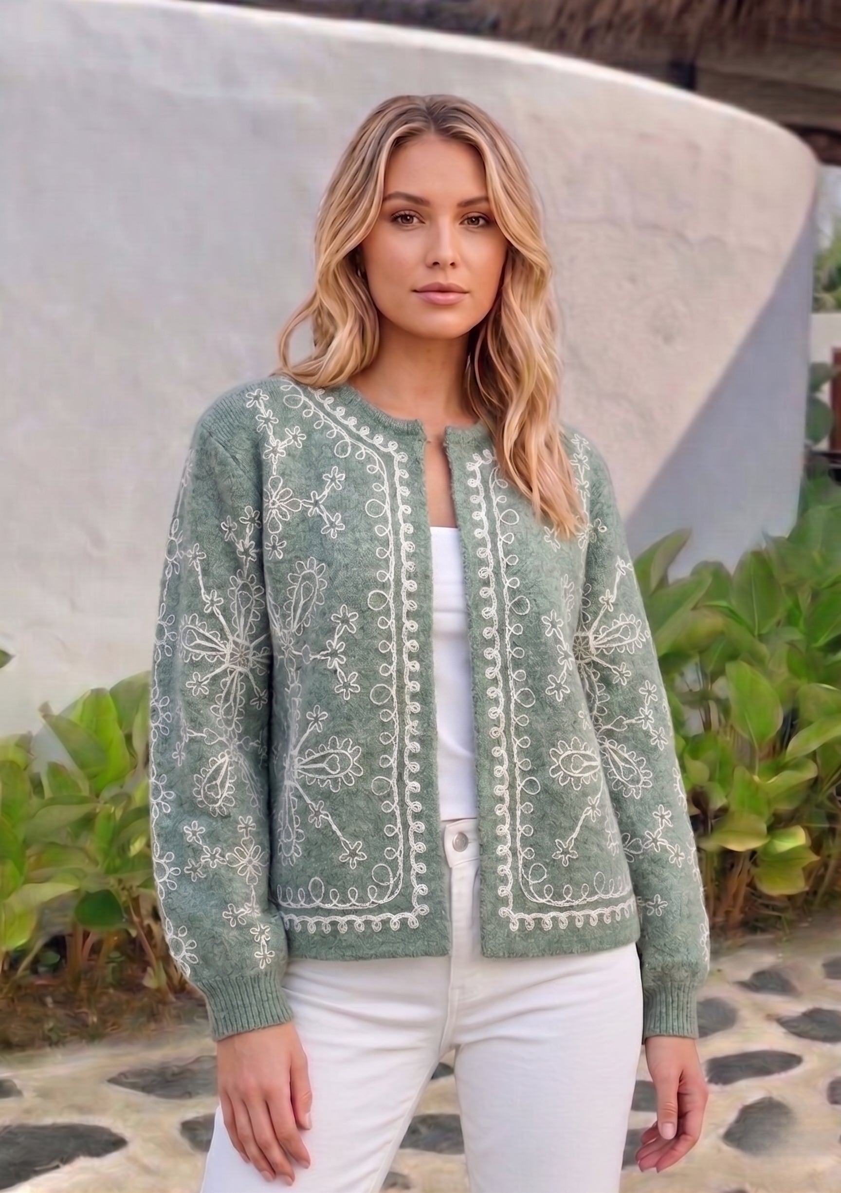 Ana Embroidered Cardi | Sage