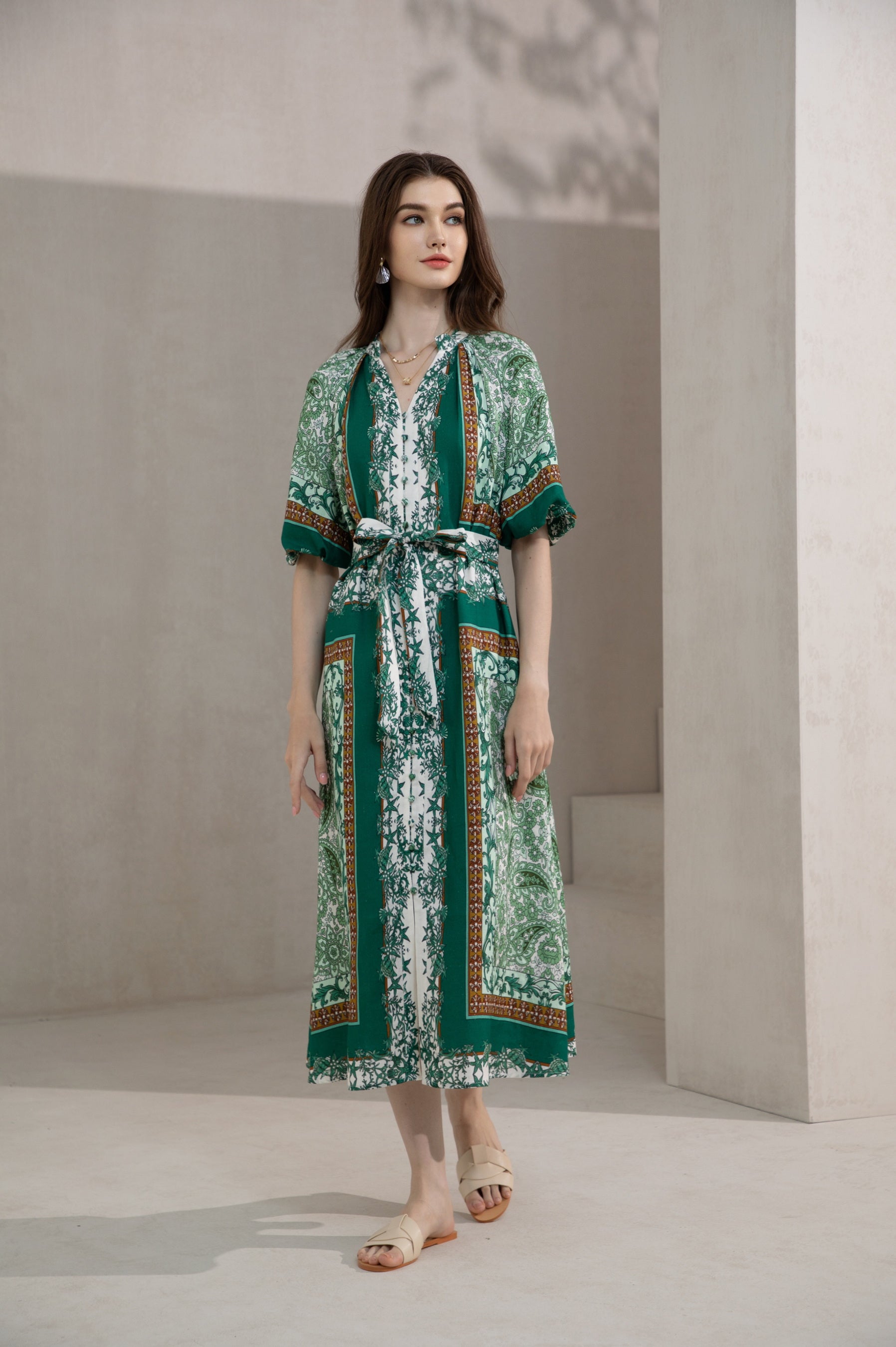 GDS Oceane Linen Long Dress | Green