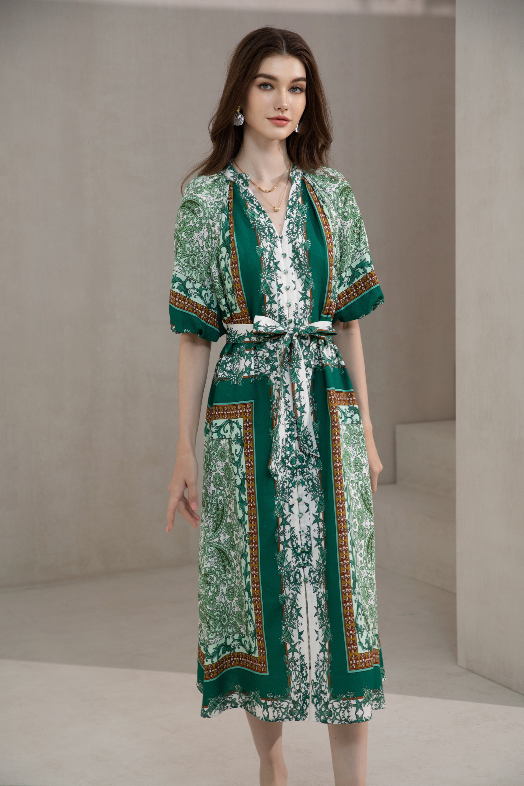 GDS Oceane Linen Long Dress | Green