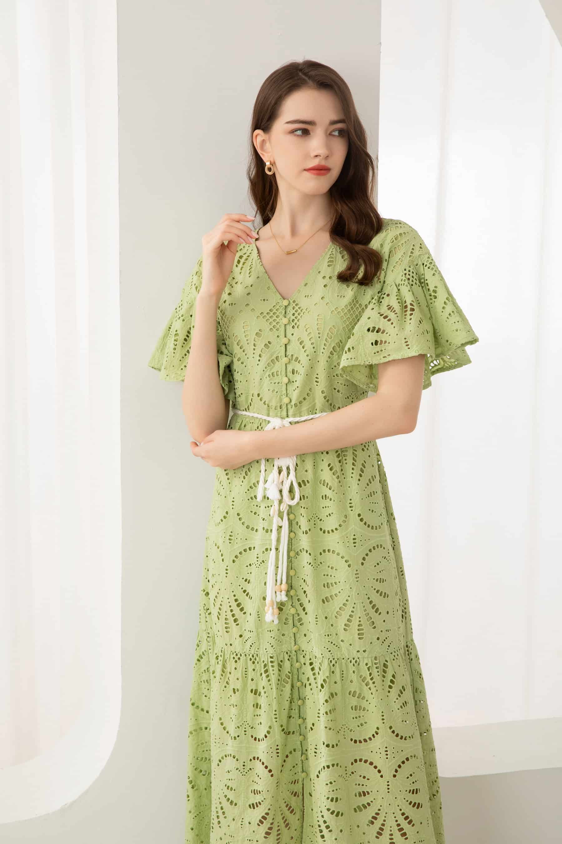 GDS Margot Embroidered Long Dress | Tarragon DRESSES 10 12 14 16 8 GDS GREEN L M S XL XS