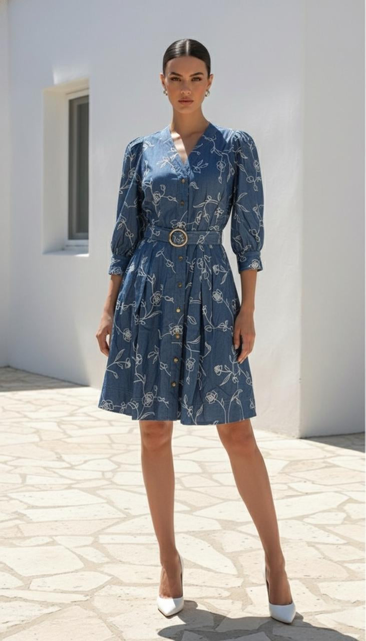 Martine  Dress | Blue - White