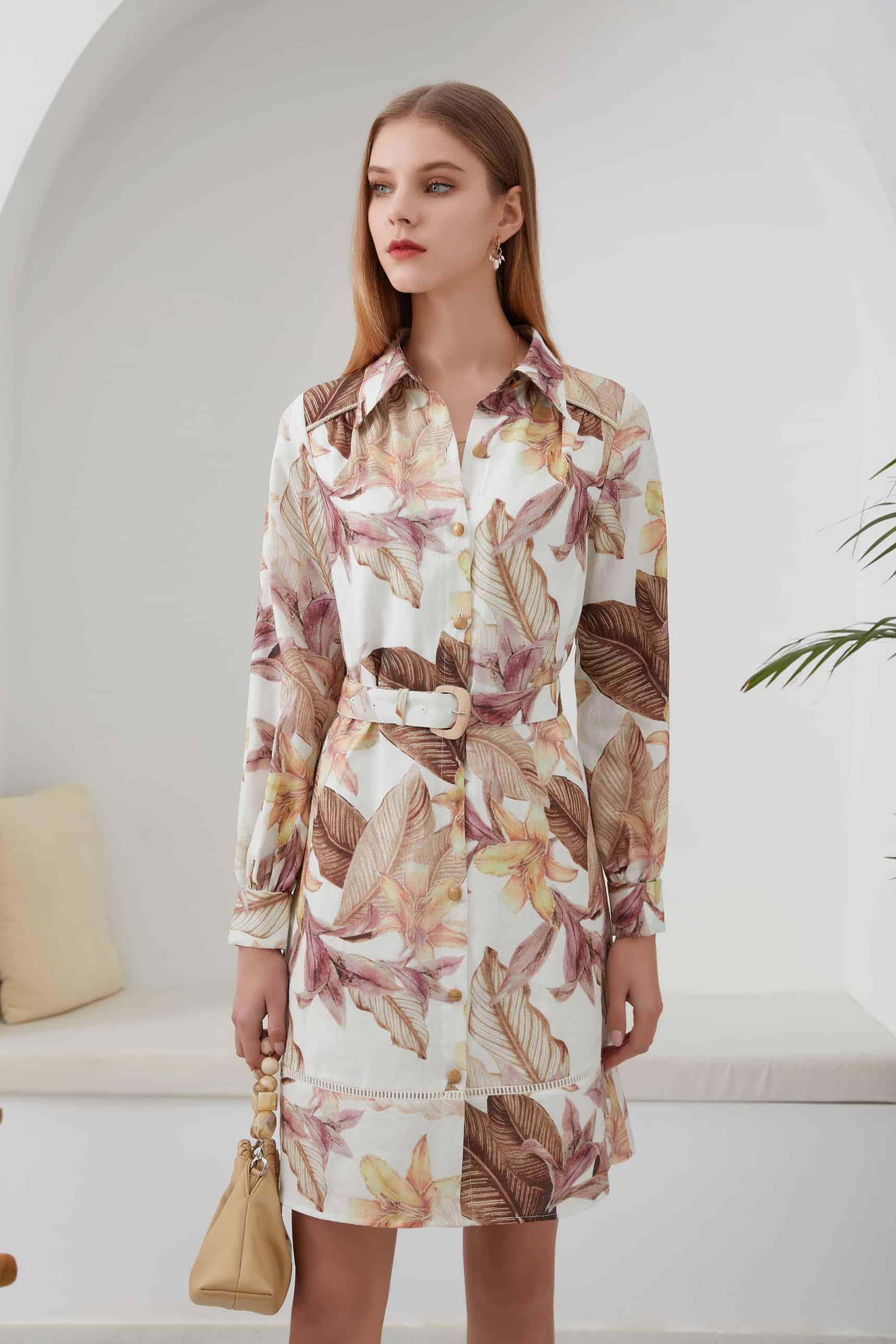 GDS Monet Belted Linen Short Dress | Toasted Coconut DRESSES BEIGE BRUNCH Catch DRESSES ESS22 GDS HOLIDAY L M PRINT S SALE SPRING-SUMMER wedding guest dress XL XS