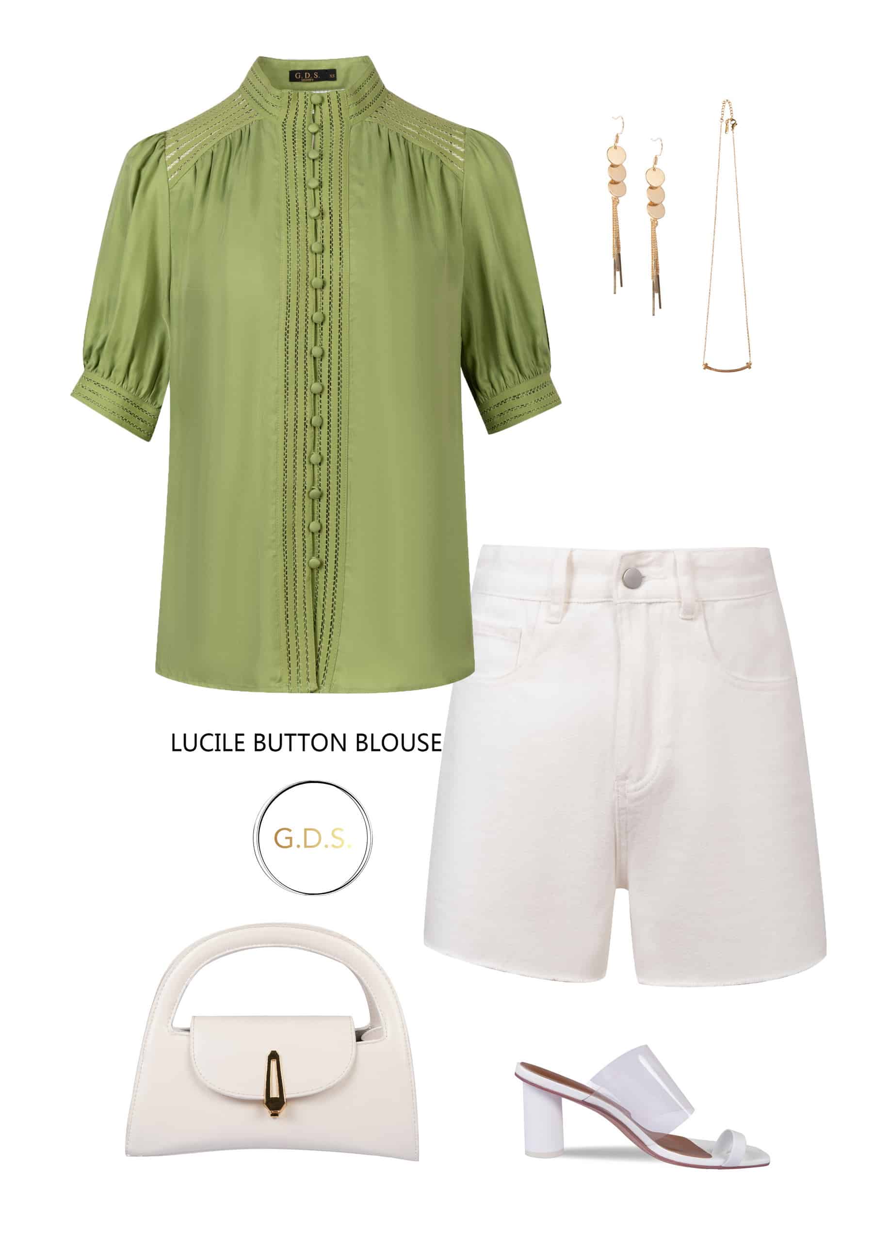 GDS Lucile Button Blouse | Tarragon BLOUSES BLOUSES BRUNCH Catch GDS GREEN HOLIDAY L M S SALE SPRING-SUMMER WORK XL XS