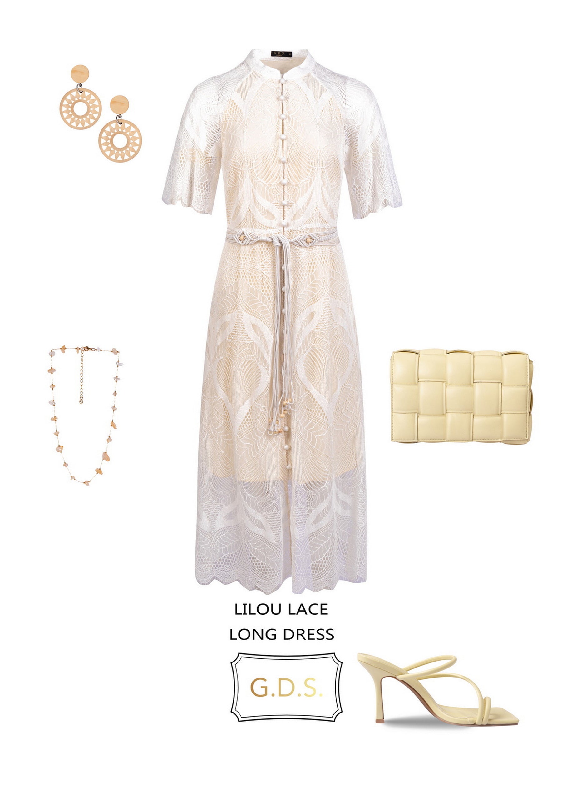 GDS Lilou Lace Long Dress | White Catch ESS22 GDS L M S SALE WHITE XL XS