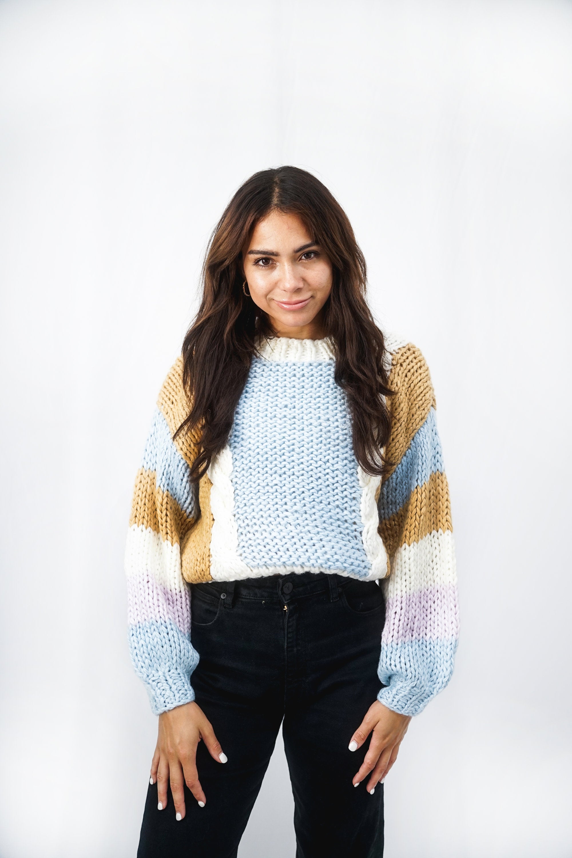 Cable Fronted Handmade Jumper | Blue-Mist CARDIGAN autumn-winter BLUE KNIT M - L S - M SALE stellino