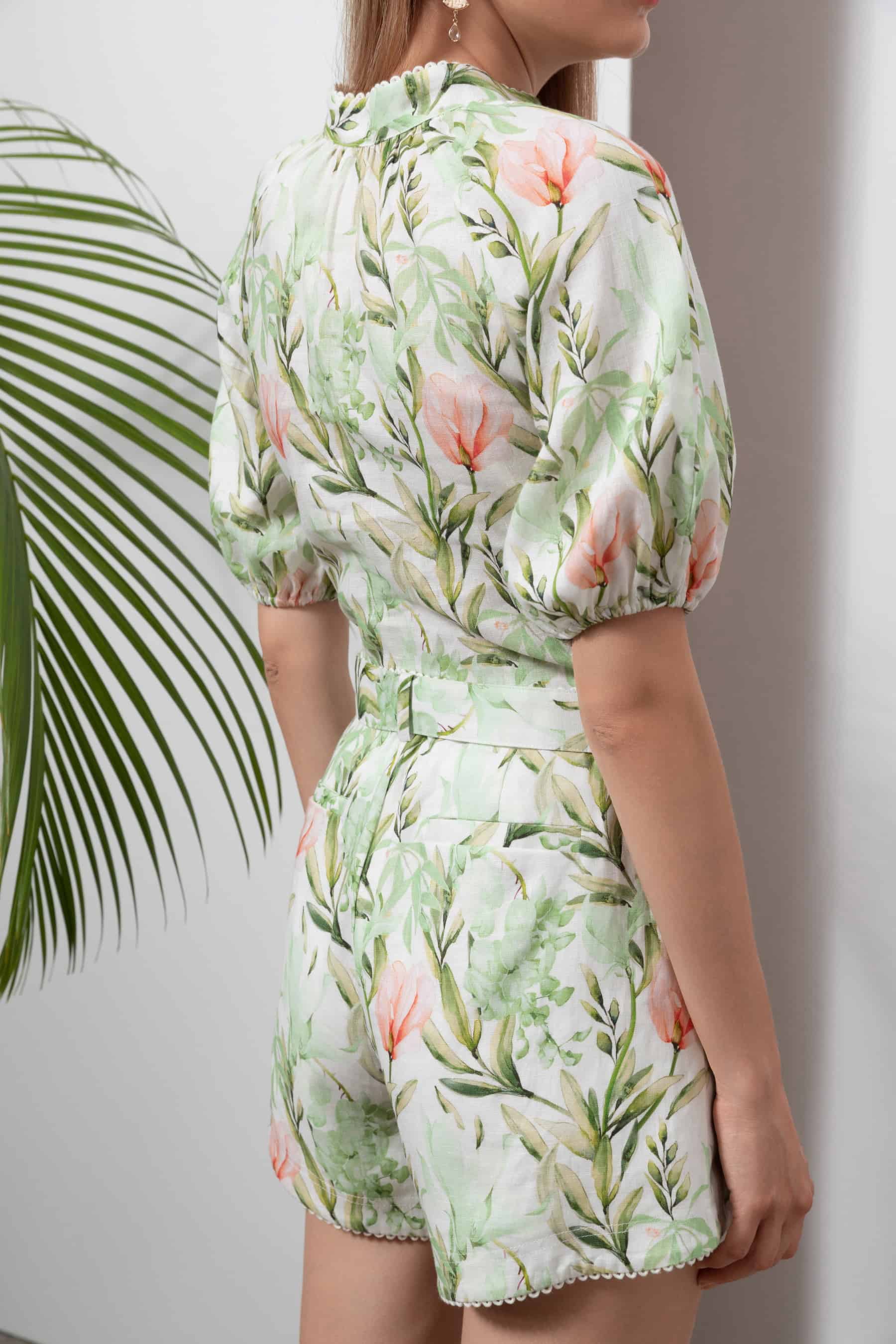 GDS Desiree Floral Linen Blouse | Green BLOUSES BLOUSES BRUNCH Catch GDS HOLIDAY L M S SPRING-SUMMER WORK XL XS YELLOW